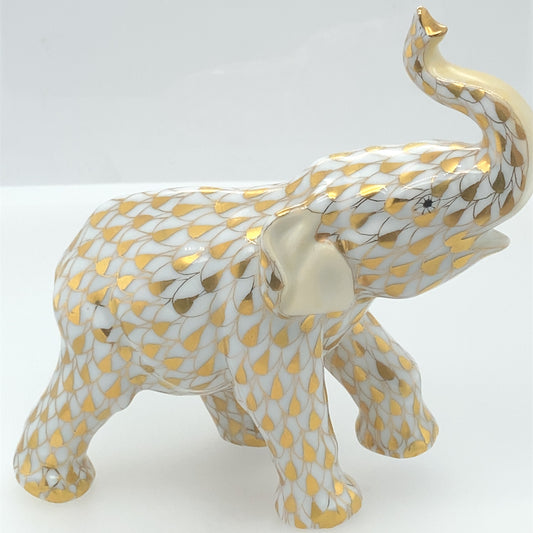 Herend elephant porcelain figurine. Hand painted designed with gold.