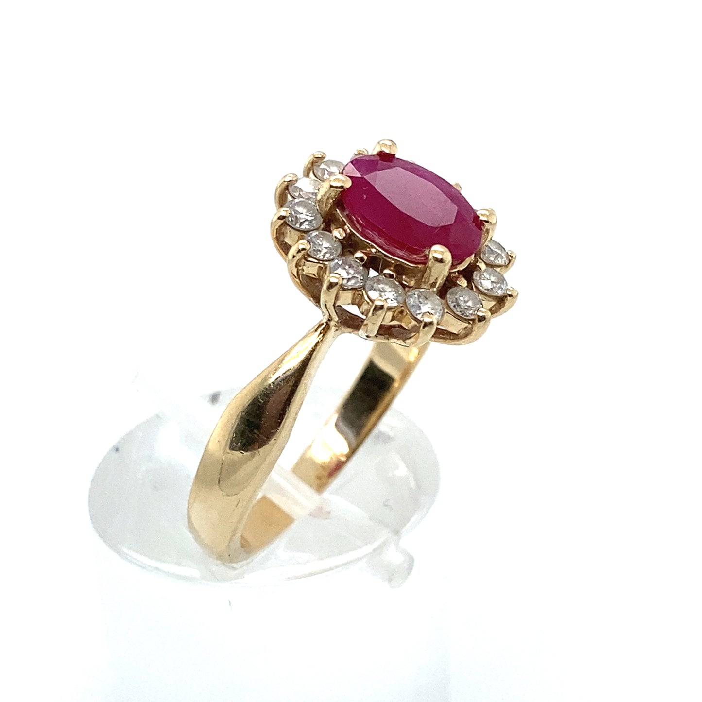 14k yellow gold ring with Ruby and Diamonds.