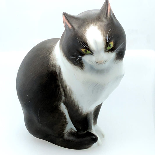 Herend from Hungary porcelain figurine. Hand painted black and white cat.