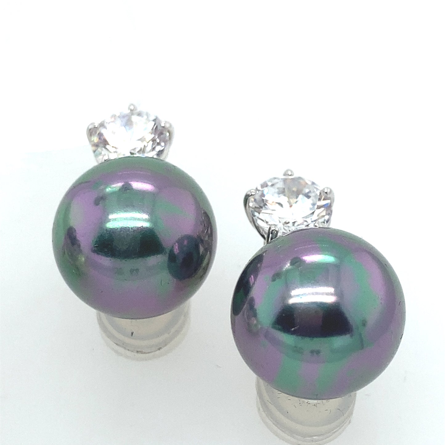 925 Sterling Silver elegant  costume pearl earrings, decorated with cubic zirconia.