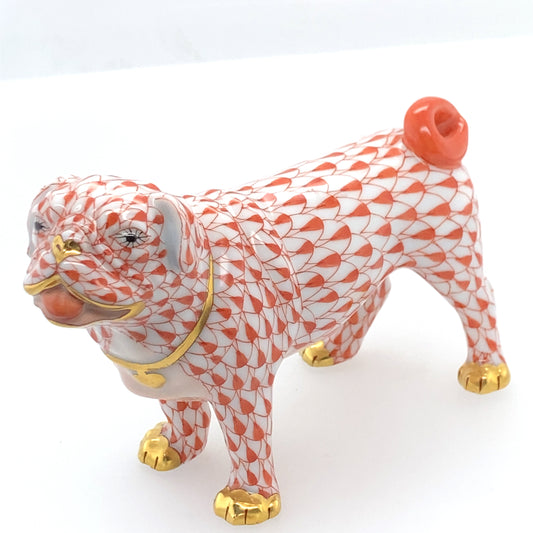 Herend from Hungary French Bulldog porcelain figurine. Hand painted. Designed with gold.