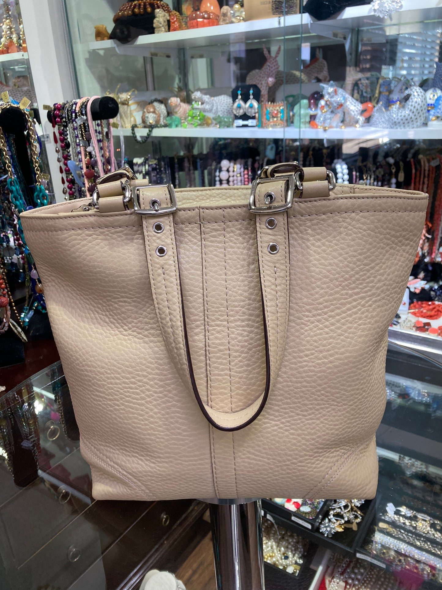 Coach Designer Handbag leather beige color