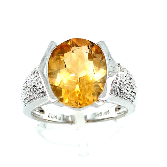 White Gold Citrine Diamond Ring