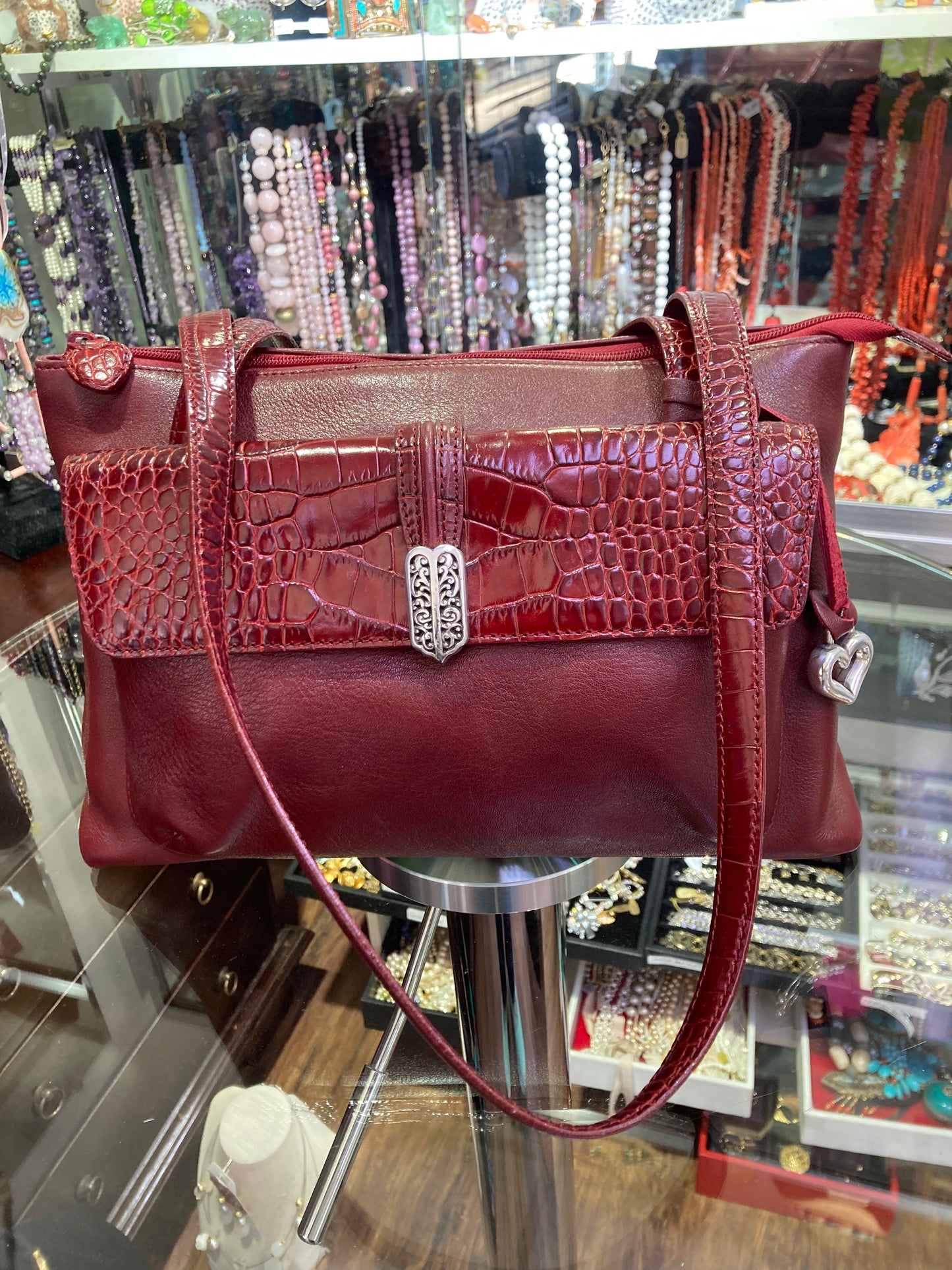 Brighton Designer Handbag leather burgundy color