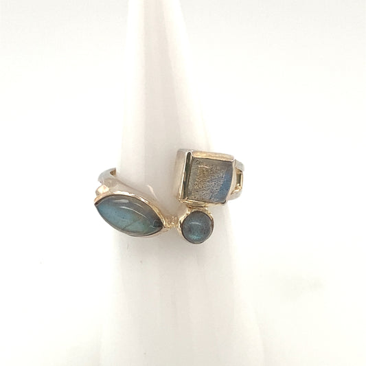 Sterling Silver 925 Rhodium plated Ring with 3 different shapes opal stone.