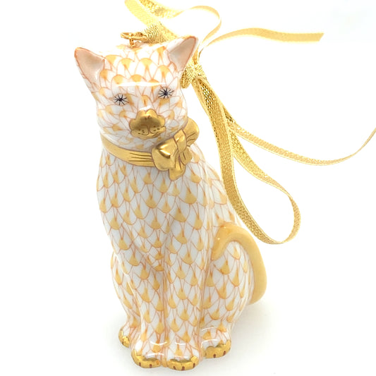 Herend from Hungary porcelain figurine. Gold cat. Could be Christmas ornaments. Hand painted, designed with gold.