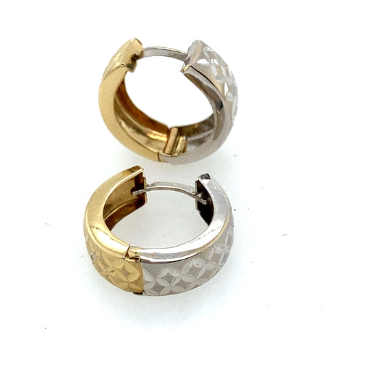 14 k yellow and white gold combination hoops earring.