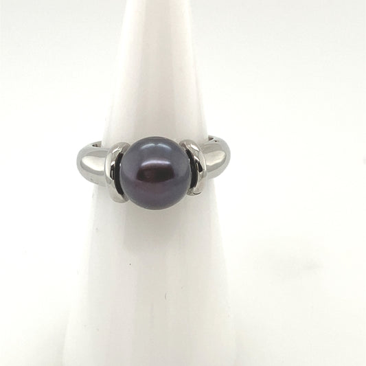 Sterling Silver 925 Rhodium plated Ring with Tahitian Pearls