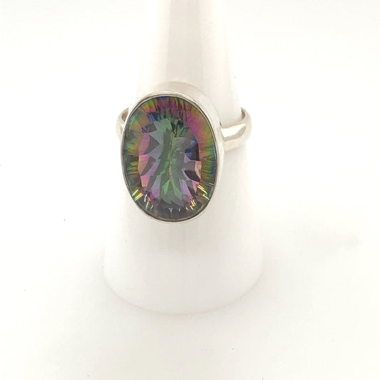 Sterling Silver 925 Rhodium plated Ring with Mystic Topaz stone