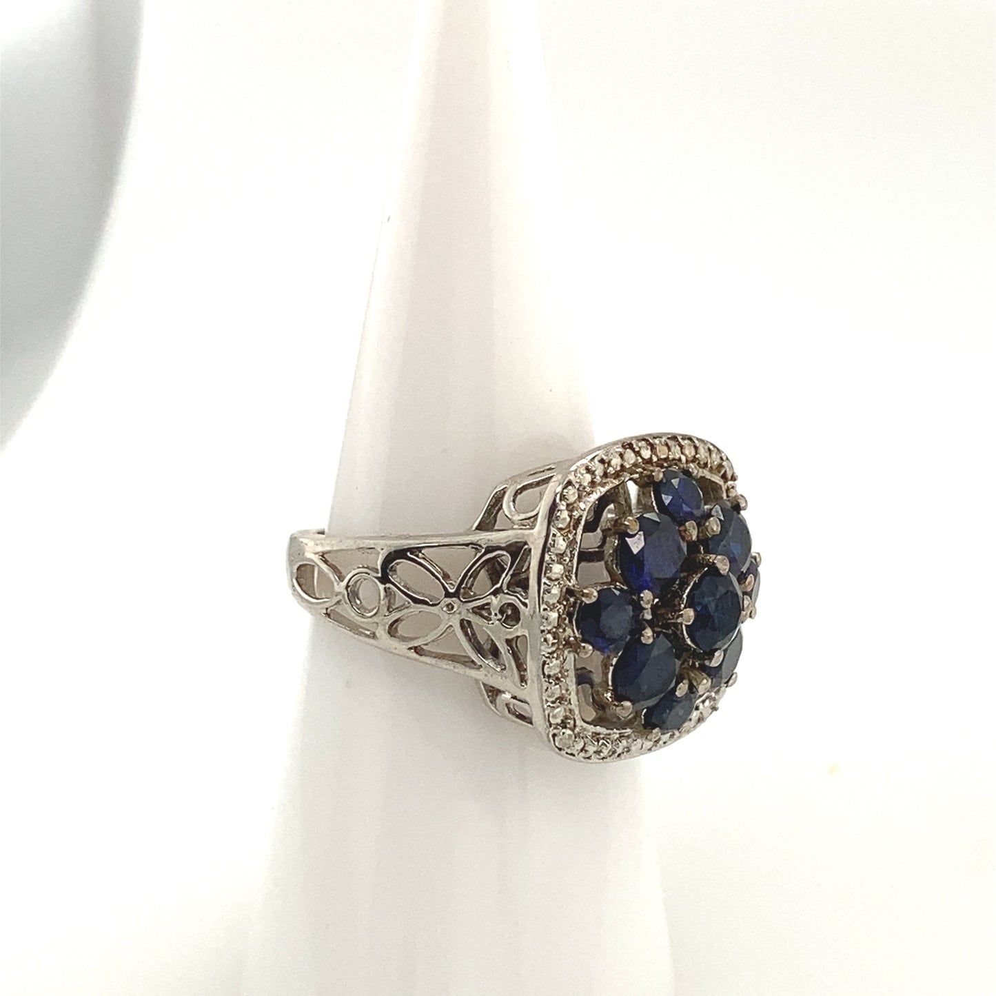 Sterling Silver 925 Rhodium Plated Ring with Sapphire color crystal