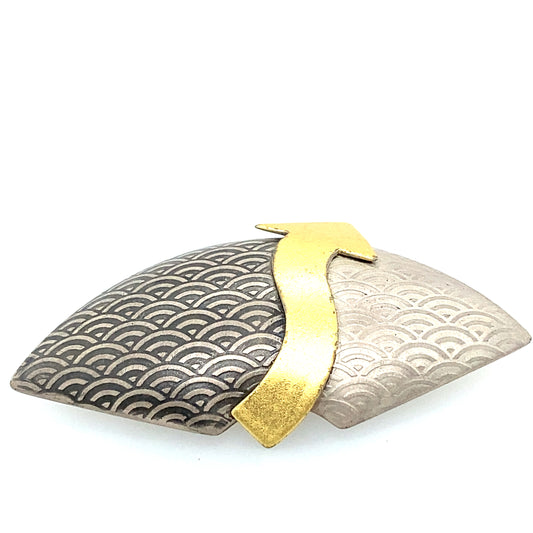 Designer brooch Sterling Silver design with 22k yellow gold.