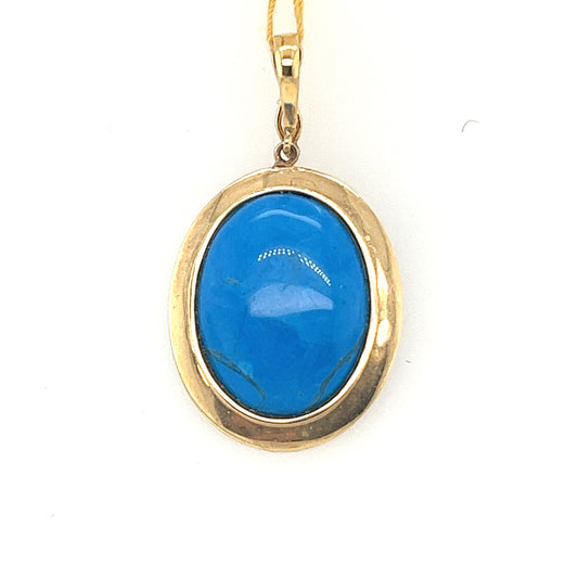 14K Yellow Gold Turquoise Oval Pendant