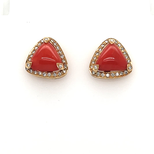 18K Yellow Gold Coral Diamond Earrings
