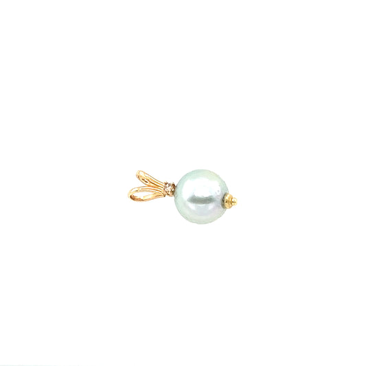 14K White Gold, light gray color Tahitian Pearl Pendant with diamond.