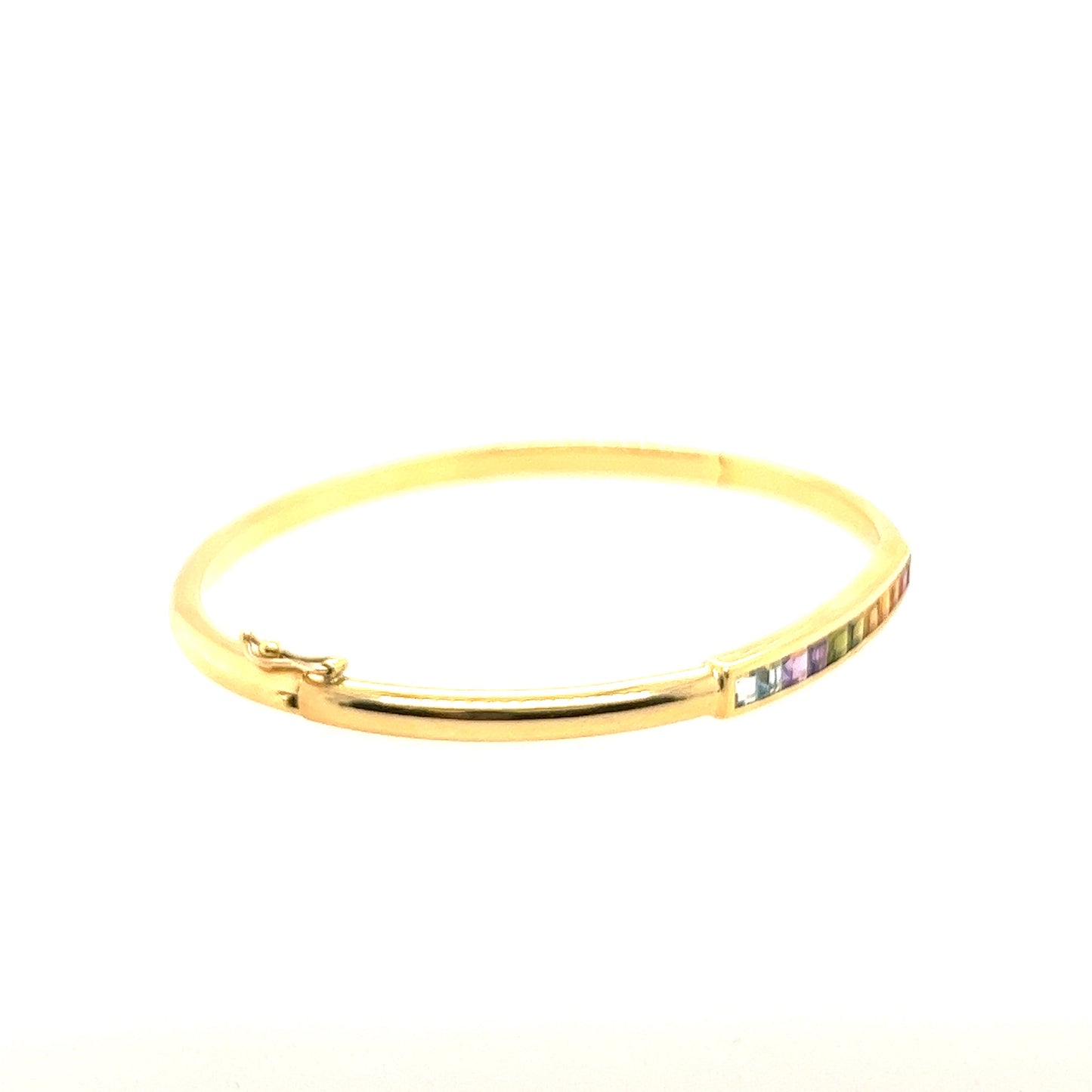 18K Yellow Gold Bangle bracelet with multi color gemstone, very elegant pice.