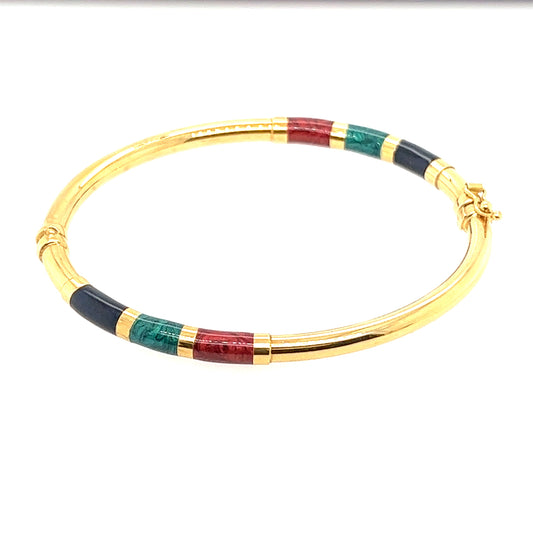 14K Yellow Gold Bangle Bracelet designed with enamel. Very nice pice you can wear everyday.