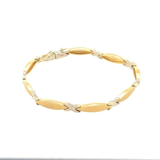 14 k elegant combination Yellow and White Gold Tennis Bracelet from Italy