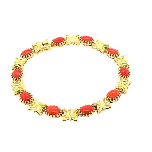 18K Yellow Gold dark color Coral Tiffany Bracelet