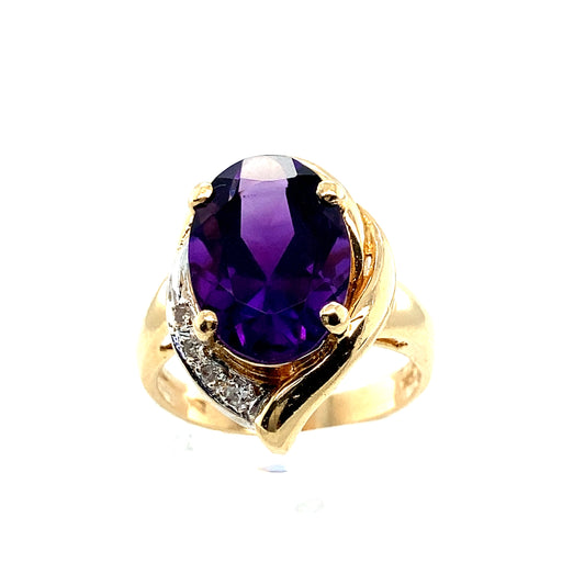 14K Yellow Gold Diamond Deep Purple Amethyst Ring
