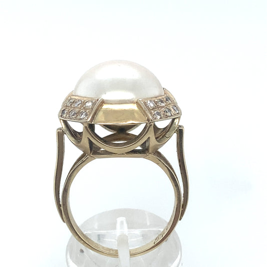 14K Yellow Gold Diamond Mabé Pearl Ring
