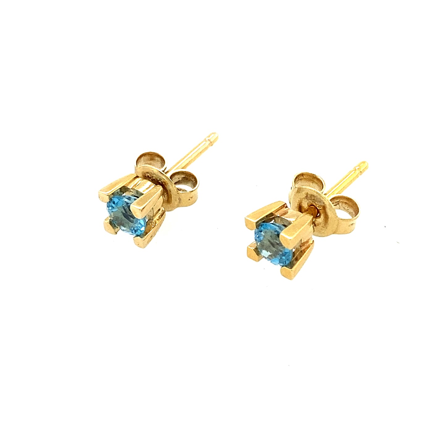 14K Yellow Gold Blue Topaz Stud Earrings