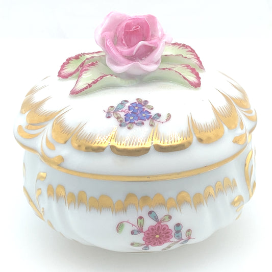 Herend jewelry or candy box from Hungary.  Hand painted designed with gold. Beautiful piece.