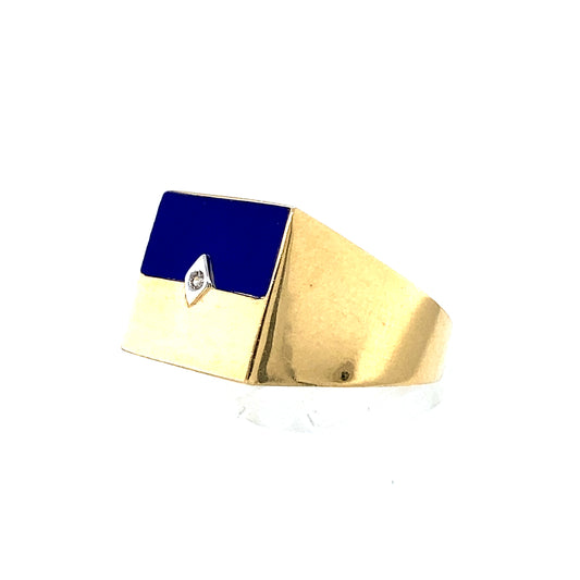 14K Yellow Gold Blue Lapis Diamond Ring