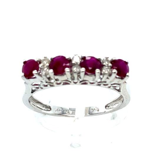 14K White Gold Ruby Diamond Ring