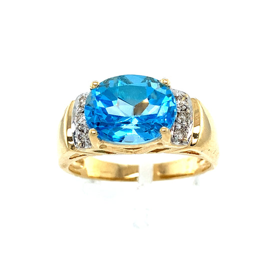 14K Yellow Gold Blue Topaz Diamond Ring