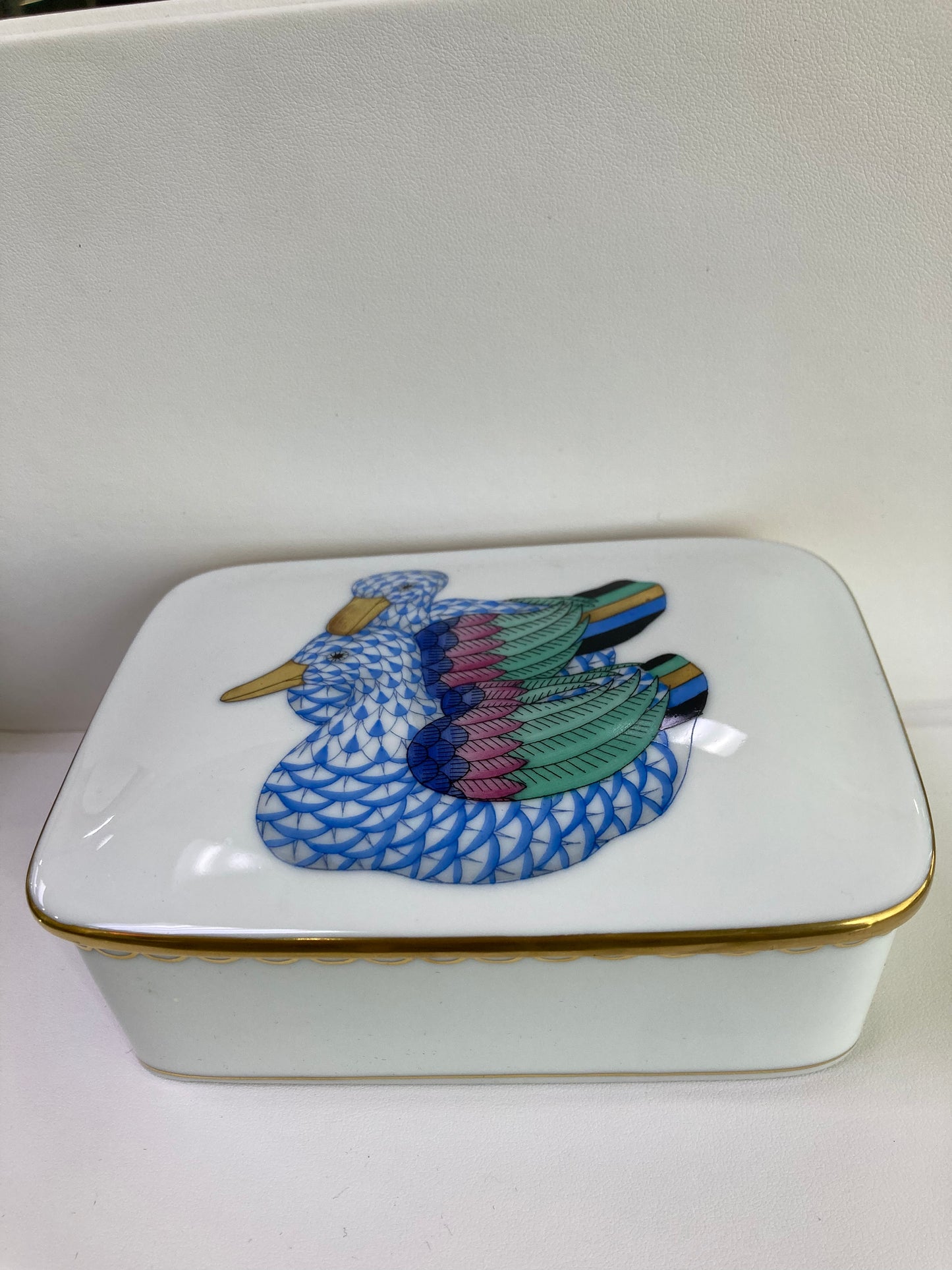 Herend jewelry box from Hungary. Hand painted design with gold.
