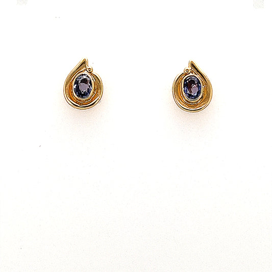 14K Yellow Gold Tanzanite Stud Earrings