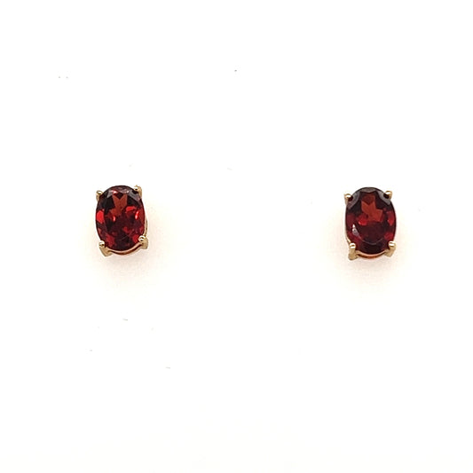 14K Yellow Gold Garnet Stud Earrings