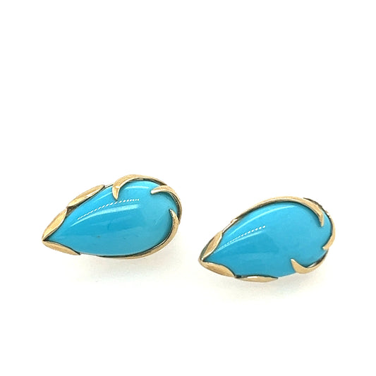 14K Yellow Gold Turquoise Earrings