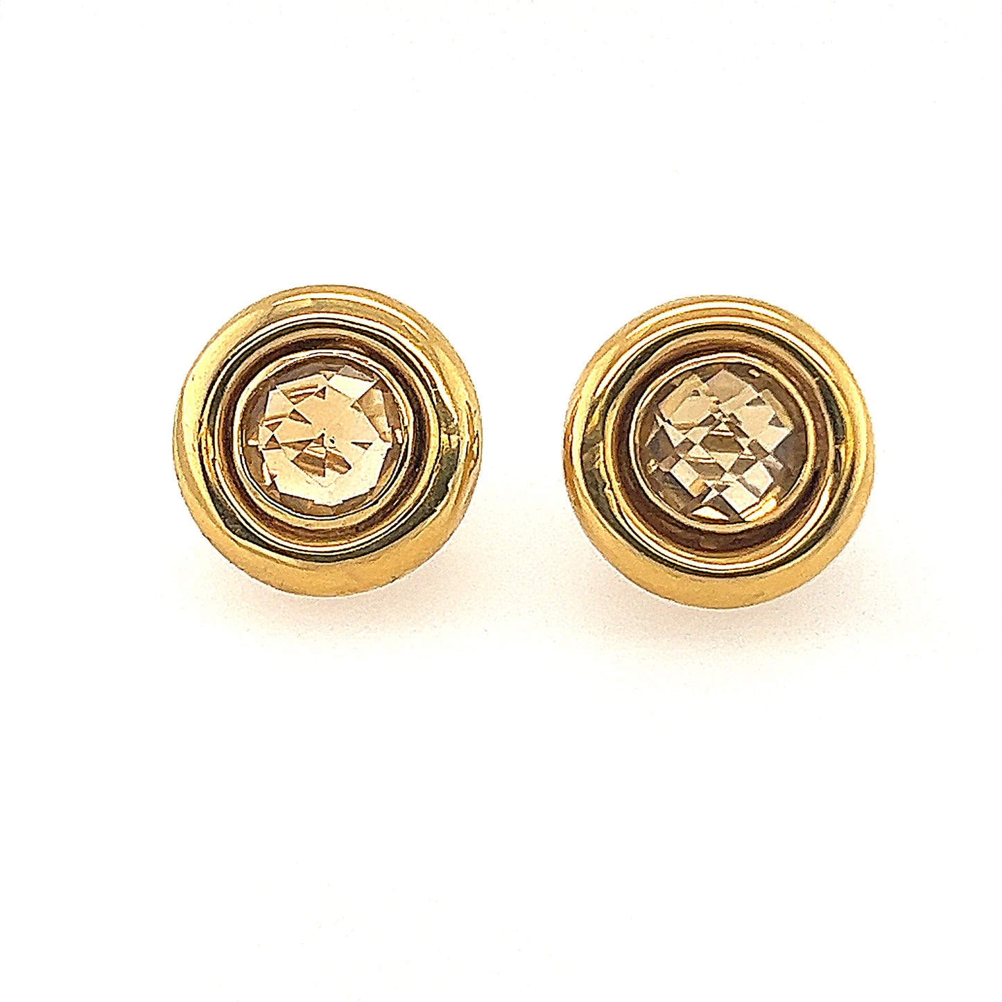 18K Yellow Gold Citrine Round Earrings