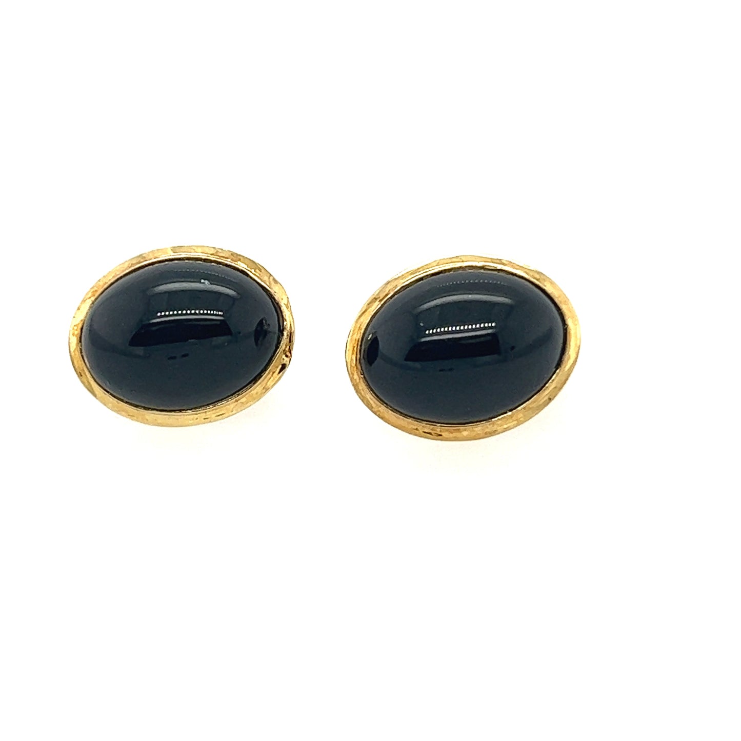 14K Yellow Gold Onyx Oval Earrings