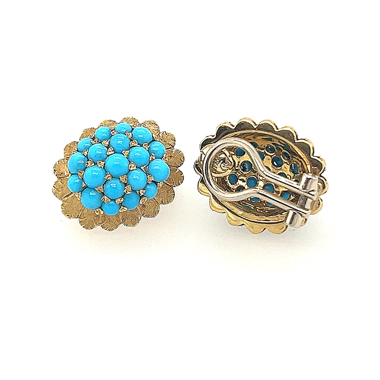 18K Yellow Gold Turquoise Leverback Earrings