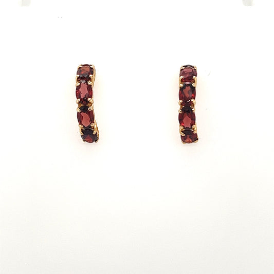 14K Yellow Gold Garnet J-Hoop Earrings