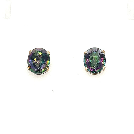 14K Yellow Gold Mystic Topaz Stud Earrings