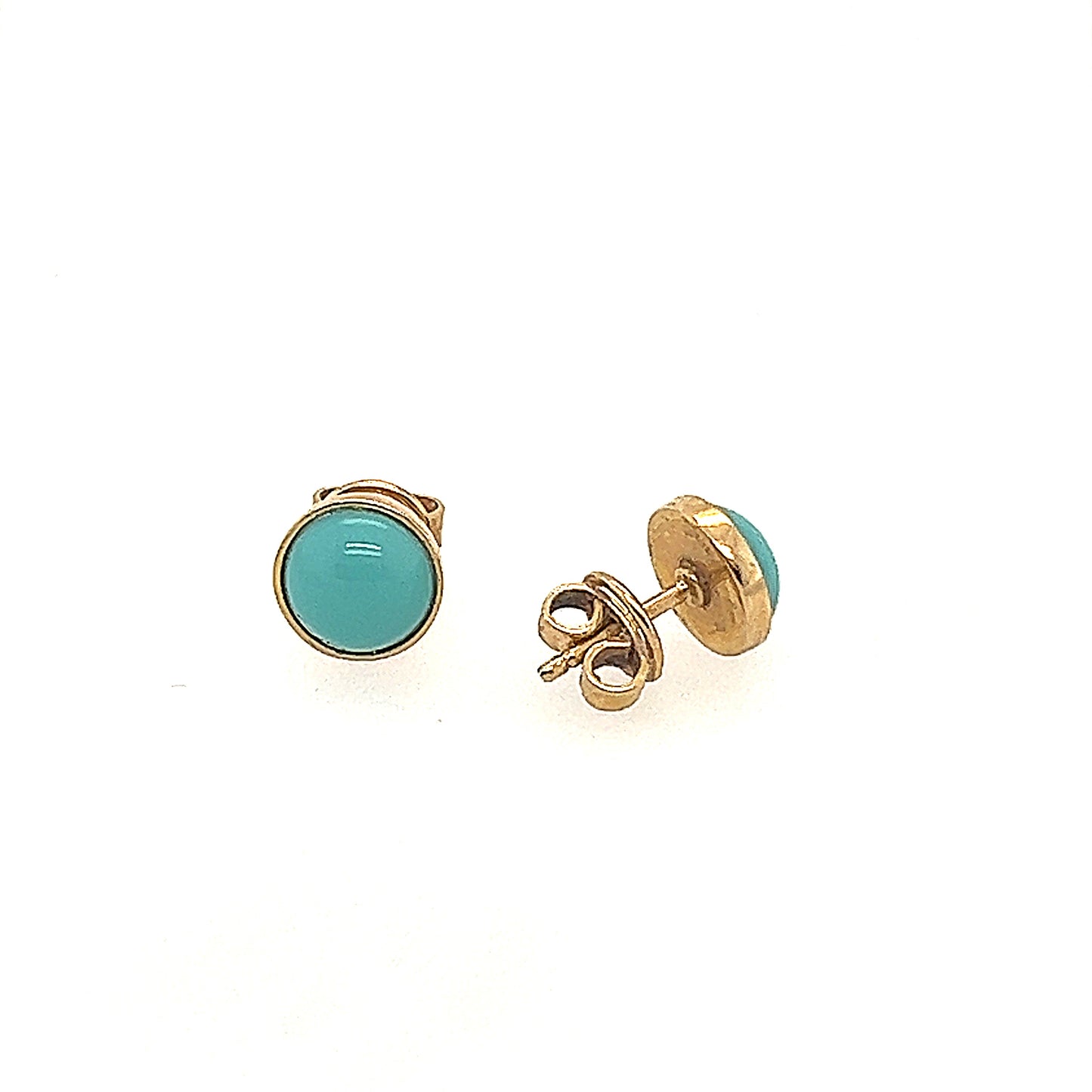 18 k Yellow Gold Persian Turquoise Stud Earrings