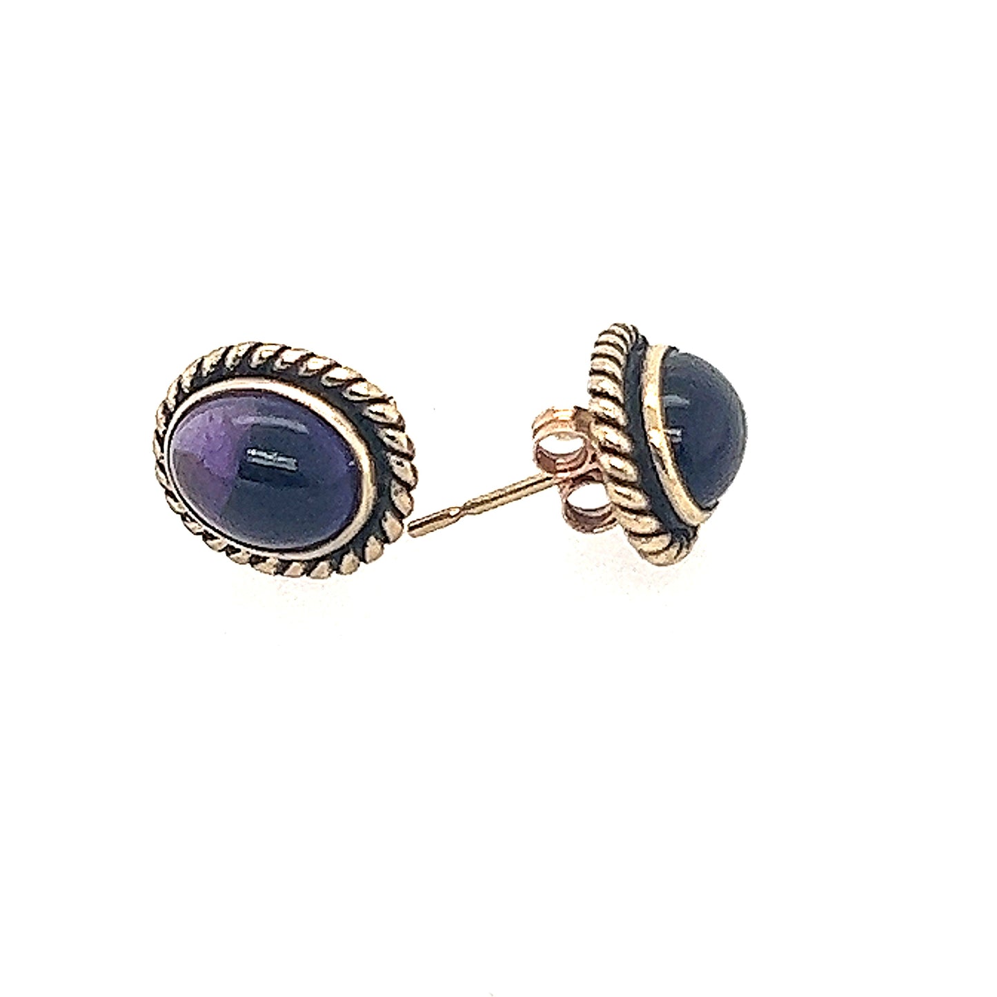 14K Yellow Gold Amethyst Stud Earrings