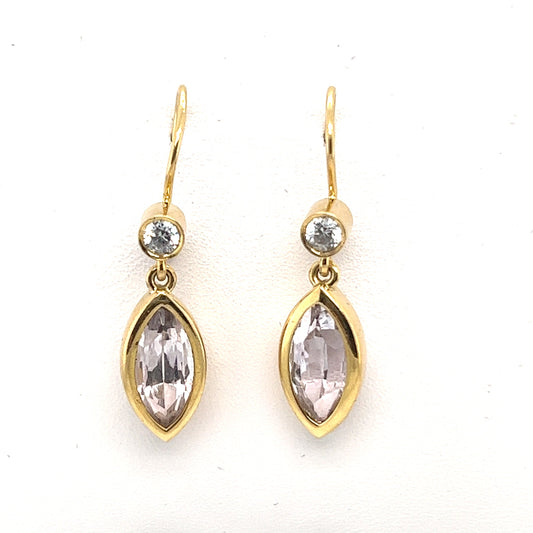 18K Yellow Gold Amethyst Diamond Drop Earrings