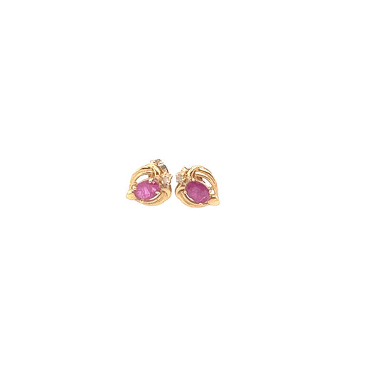 14K Yellow Gold Ruby Diamond Stud Earrings