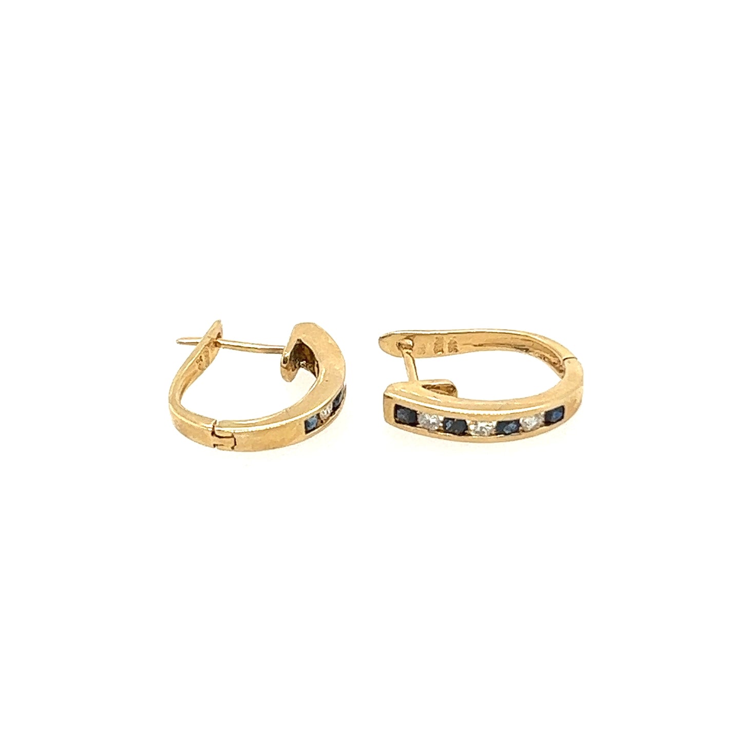 14K Yellow Gold Diamond Sapphire Earrings
