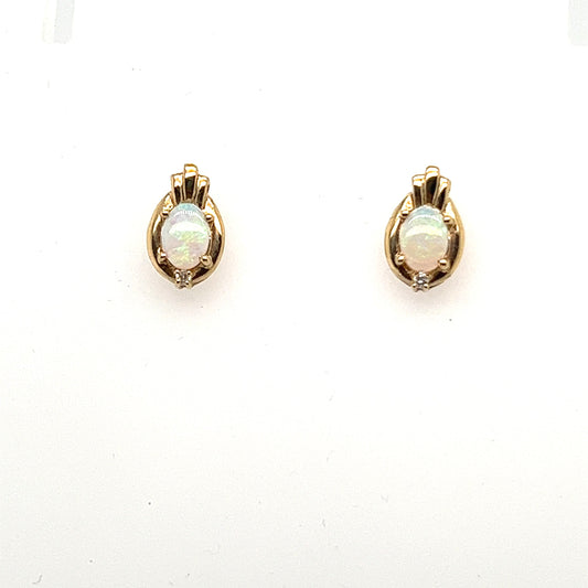 18K Yellow Gold Opal Stud Earrings