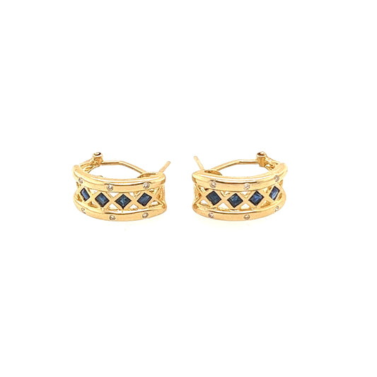 14K Yellow Gold Sapphire Diamond Earrings