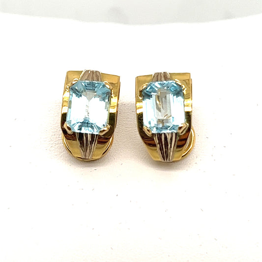 18K Yellow Gold Blue Topaz Earrings