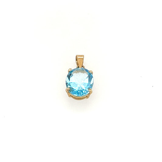 14K Yellow Gold Blue Topaz Pendant