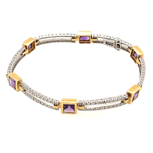 14K Yellow Gold and white gold Amethyst Diamond Bracelet very elegant pice.