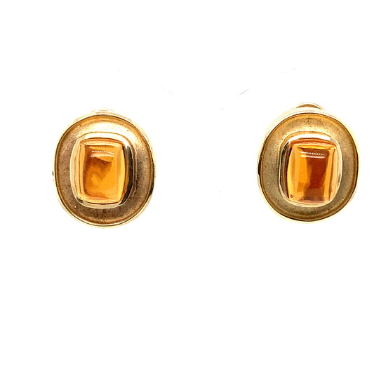 14K Yellow Gold Citrine Oval Leverback Earrings