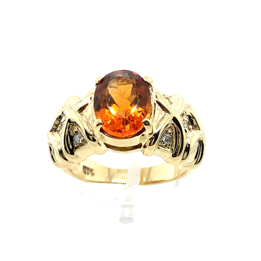 14K Yellow Gold Dimond Royal Citrine Ring